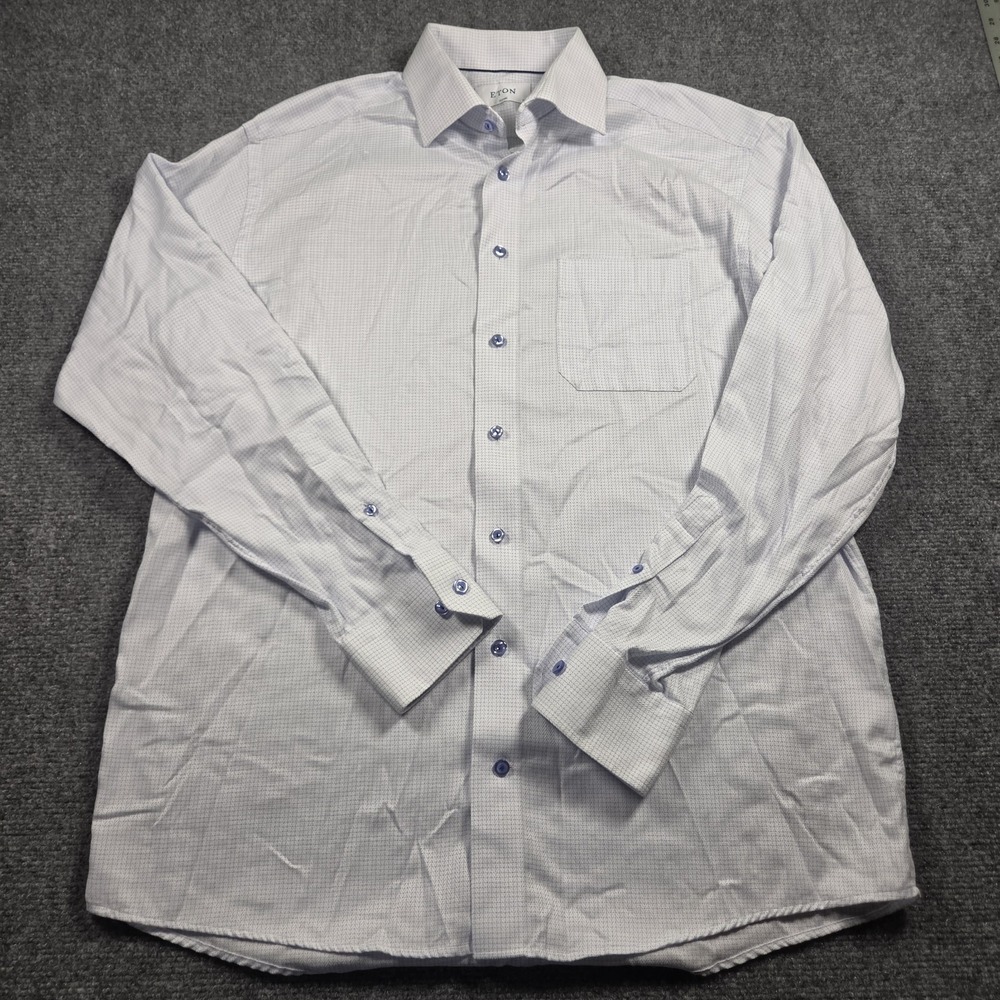 Eton Button Up Shirt Men's 41 16 White Grid Classic Fit Dress Shirt
